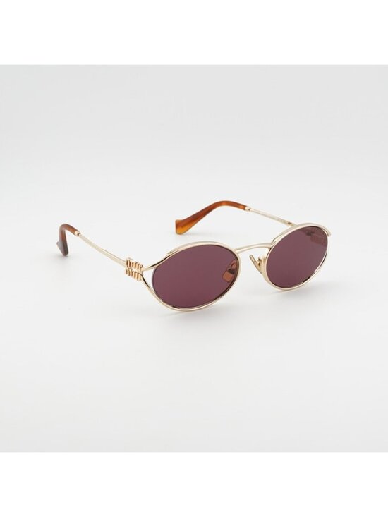 Miu Miu MU52YS 5AK20Y Sunglasses Gold Oval Frame, Dark Violet Lenses main image 7